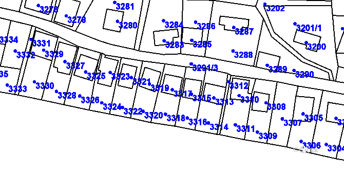 Parcela st. 3317 v KÚ Černošice, Katastrální mapa