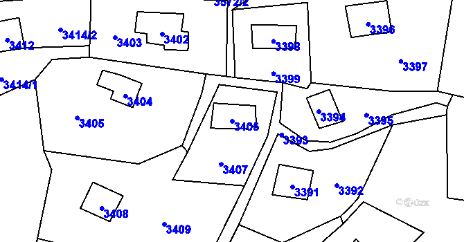 Parcela st. 3406 v KÚ Černošice, Katastrální mapa