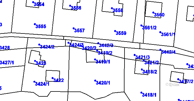 Parcela st. 3419/2 v KÚ Černošice, Katastrální mapa
