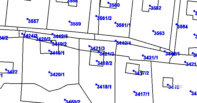 Parcela st. 3421/2 v KÚ Černošice, Katastrální mapa