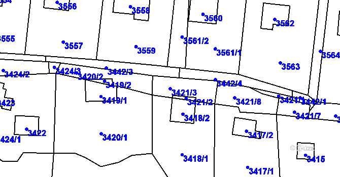 Parcela st. 3421/3 v KÚ Černošice, Katastrální mapa