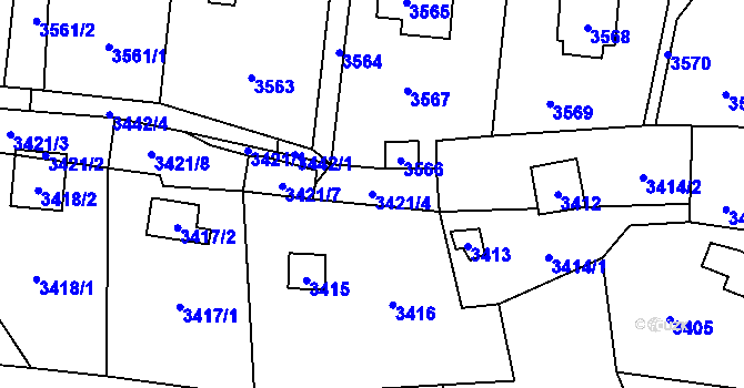 Parcela st. 3421/4 v KÚ Černošice, Katastrální mapa