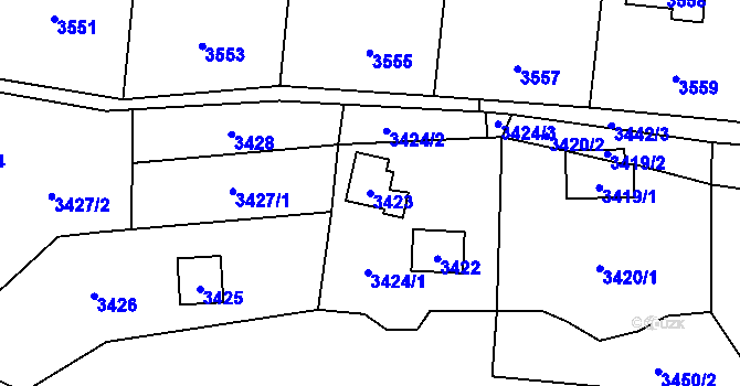 Parcela st. 3423 v KÚ Černošice, Katastrální mapa