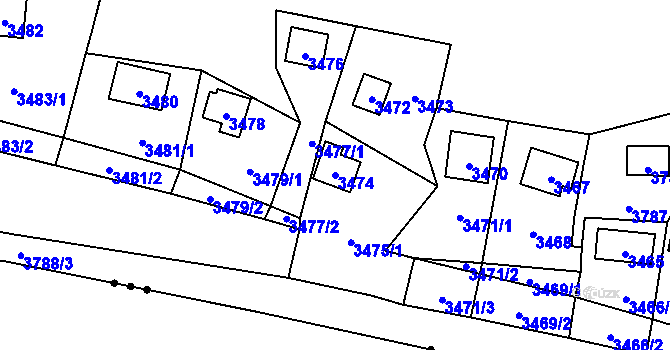 Parcela st. 3474 v KÚ Černošice, Katastrální mapa