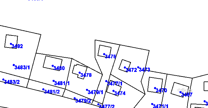 Parcela st. 3476 v KÚ Černošice, Katastrální mapa