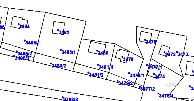 Parcela st. 3480 v KÚ Černošice, Katastrální mapa