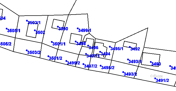 Parcela st. 3496 v KÚ Černošice, Katastrální mapa