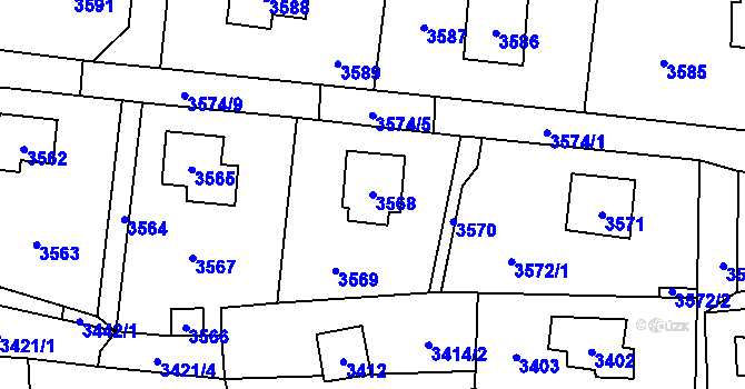 Parcela st. 3568 v KÚ Černošice, Katastrální mapa