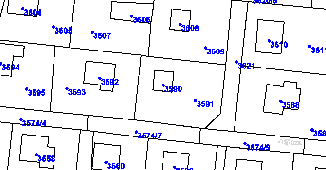 Parcela st. 3590 v KÚ Černošice, Katastrální mapa