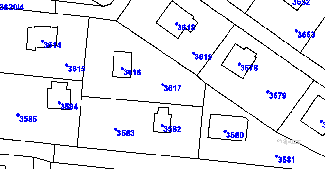 Parcela st. 3617 v KÚ Černošice, Katastrální mapa