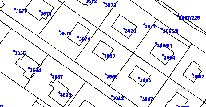 Parcela st. 3668 v KÚ Černošice, Katastrální mapa