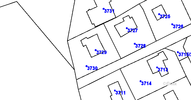 Parcela st. 3729 v KÚ Černošice, Katastrální mapa