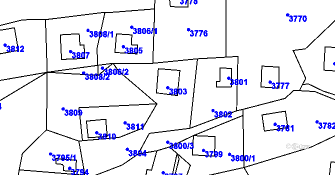 Parcela st. 3803 v KÚ Černošice, Katastrální mapa