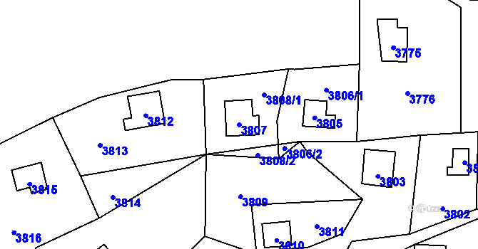 Parcela st. 3807 v KÚ Černošice, Katastrální mapa