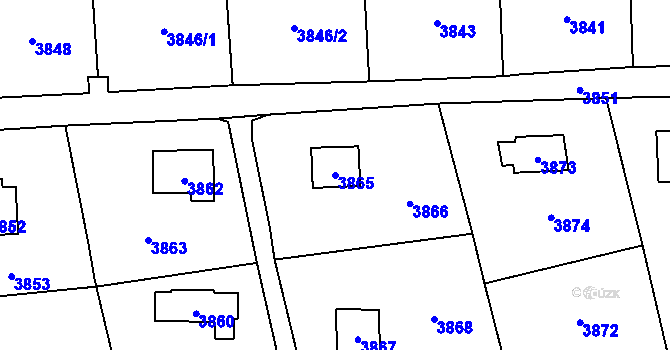 Parcela st. 3865 v KÚ Černošice, Katastrální mapa
