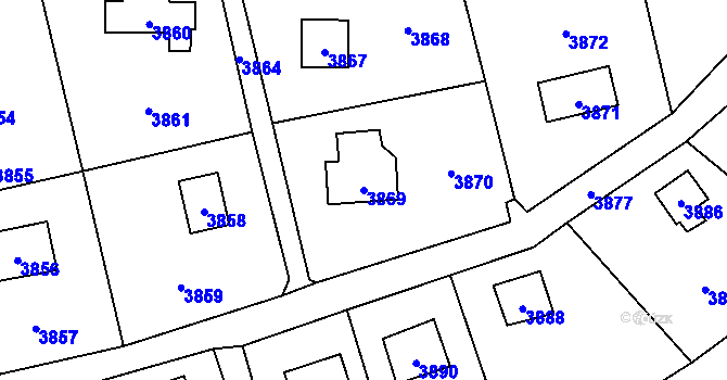 Parcela st. 3869 v KÚ Černošice, Katastrální mapa