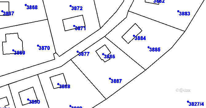 Parcela st. 3886 v KÚ Černošice, Katastrální mapa
