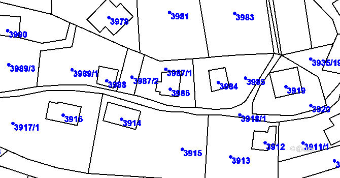 Parcela st. 3986 v KÚ Černošice, Katastrální mapa