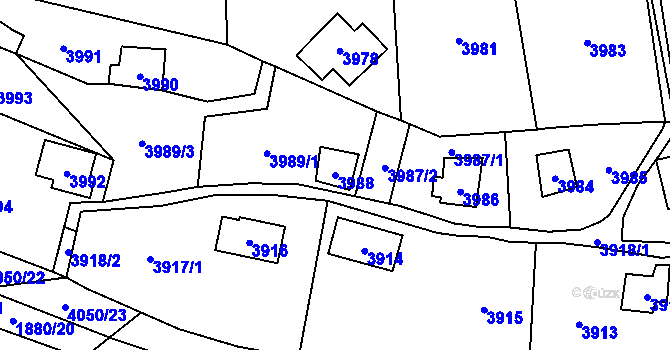 Parcela st. 3988 v KÚ Černošice, Katastrální mapa