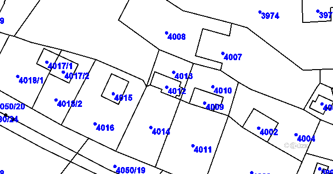 Parcela st. 4012 v KÚ Černošice, Katastrální mapa
