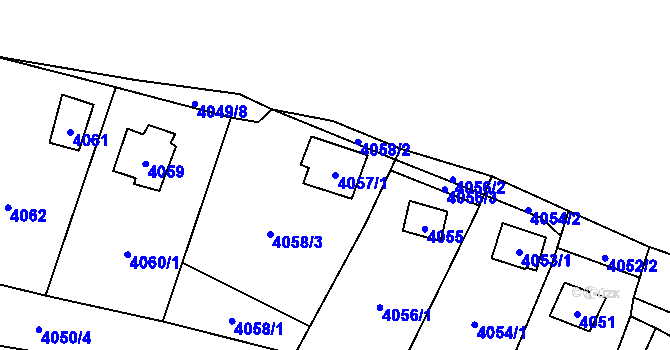 Parcela st. 4057/1 v KÚ Černošice, Katastrální mapa