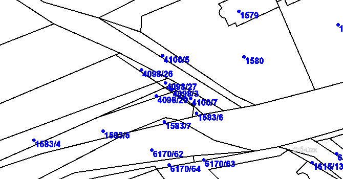 Parcela st. 4098/3 v KÚ Černošice, Katastrální mapa