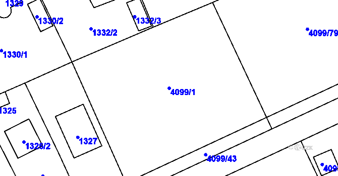 Parcela st. 4099/1 v KÚ Černošice, Katastrální mapa
