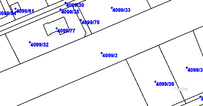 Parcela st. 4099/2 v KÚ Černošice, Katastrální mapa