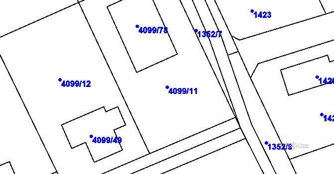 Parcela st. 4099/11 v KÚ Černošice, Katastrální mapa