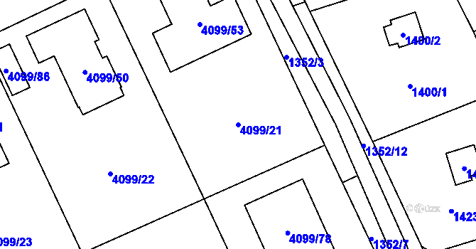 Parcela st. 4099/21 v KÚ Černošice, Katastrální mapa