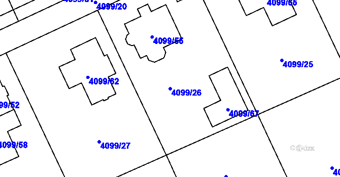 Parcela st. 4099/26 v KÚ Černošice, Katastrální mapa