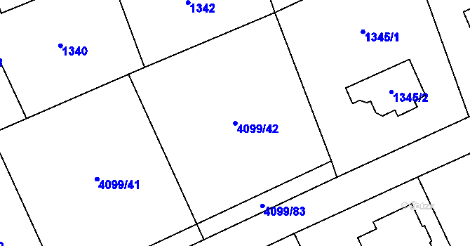 Parcela st. 4099/42 v KÚ Černošice, Katastrální mapa