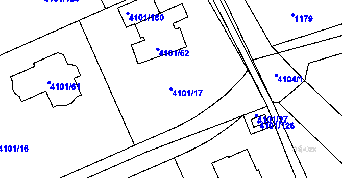 Parcela st. 4101/17 v KÚ Černošice, Katastrální mapa