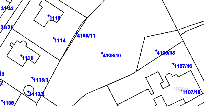 Parcela st. 4108/10 v KÚ Černošice, Katastrální mapa