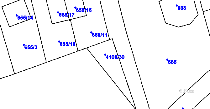 Parcela st. 4108/30 v KÚ Černošice, Katastrální mapa