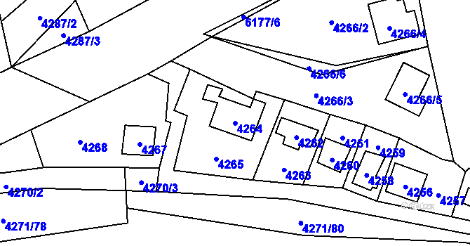 Parcela st. 4264 v KÚ Černošice, Katastrální mapa