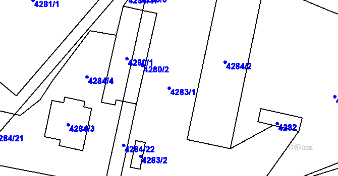 Parcela st. 4283/1 v KÚ Černošice, Katastrální mapa