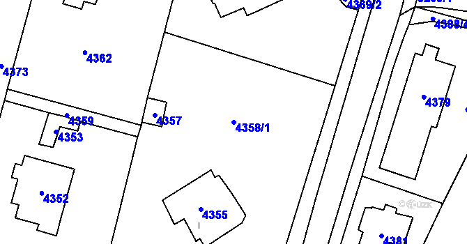 Parcela st. 4358/1 v KÚ Černošice, Katastrální mapa
