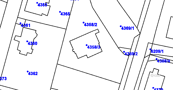 Parcela st. 4358/3 v KÚ Černošice, Katastrální mapa