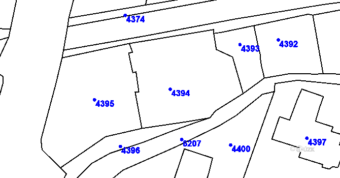 Parcela st. 4394 v KÚ Černošice, Katastrální mapa