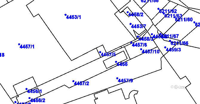 Parcela st. 4457/5 v KÚ Černošice, Katastrální mapa