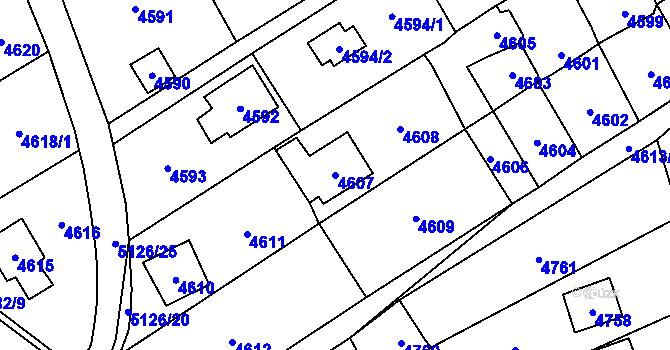 Parcela st. 4607 v KÚ Černošice, Katastrální mapa