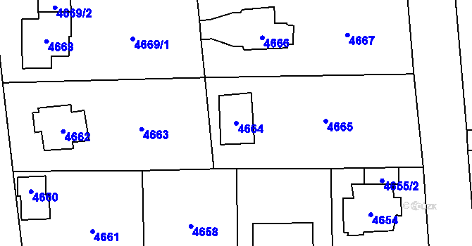 Parcela st. 4664 v KÚ Černošice, Katastrální mapa