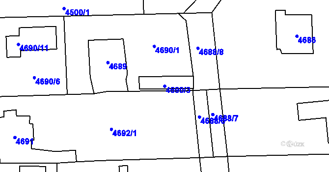 Parcela st. 4690/3 v KÚ Černošice, Katastrální mapa