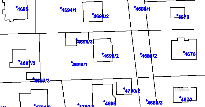 Parcela st. 4698/2 v KÚ Černošice, Katastrální mapa