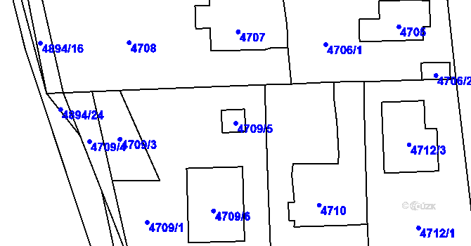Parcela st. 4709/5 v KÚ Černošice, Katastrální mapa