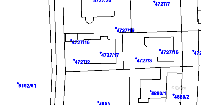 Parcela st. 4727/17 v KÚ Černošice, Katastrální mapa