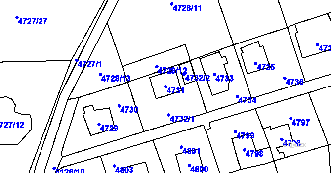 Parcela st. 4731 v KÚ Černošice, Katastrální mapa