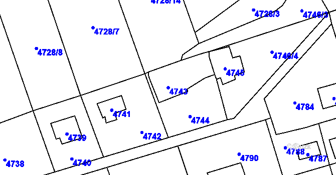 Parcela st. 4743 v KÚ Černošice, Katastrální mapa