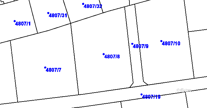 Parcela st. 4807/8 v KÚ Černošice, Katastrální mapa